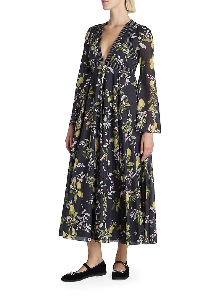 Floral-Print Cotton Midi-Dress