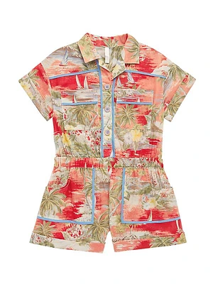 Baby's, Little Girl's & Girl's Alight Tropical Print Camp Collar Romper