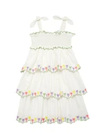 Little Girl's & Palm Embroidered Scallop-Trim Dress