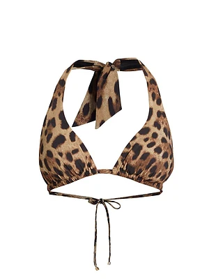 Leopard Halter Bikini Top