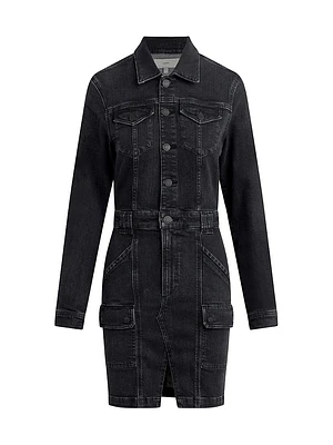 Reconstructed Denim Long-Sleeve Minidress