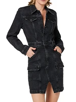 Reconstructed Denim Long-Sleeve Minidress