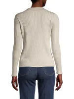 Rib-Knit Metallic Cotton V-Neck Polo Sweater