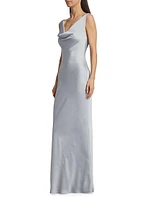 Satin Cowlneck Sleeveless Gown