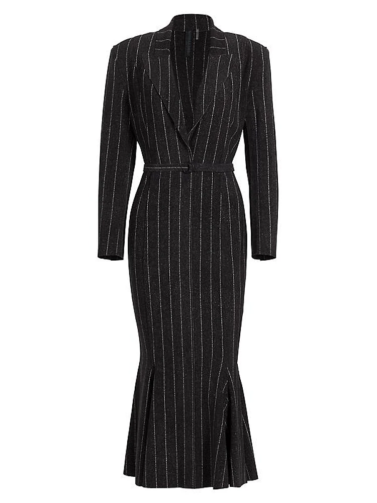 Pinstriped Fishtail Blazer Dress