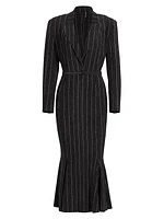 Pinstriped Fishtail Blazer Dress