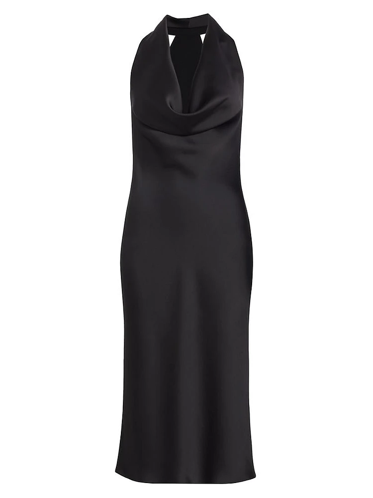 Satin Cowlneck Midi-Dress