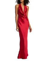 Cowl-Neck Satin Gown