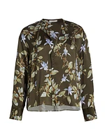 Silk Floral Tie-Neck Blouse