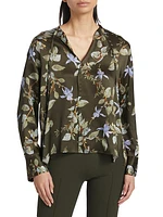 Silk Floral Tie-Neck Blouse