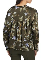 Silk Floral Tie-Neck Blouse