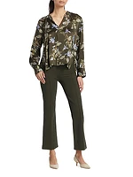 Silk Floral Tie-Neck Blouse