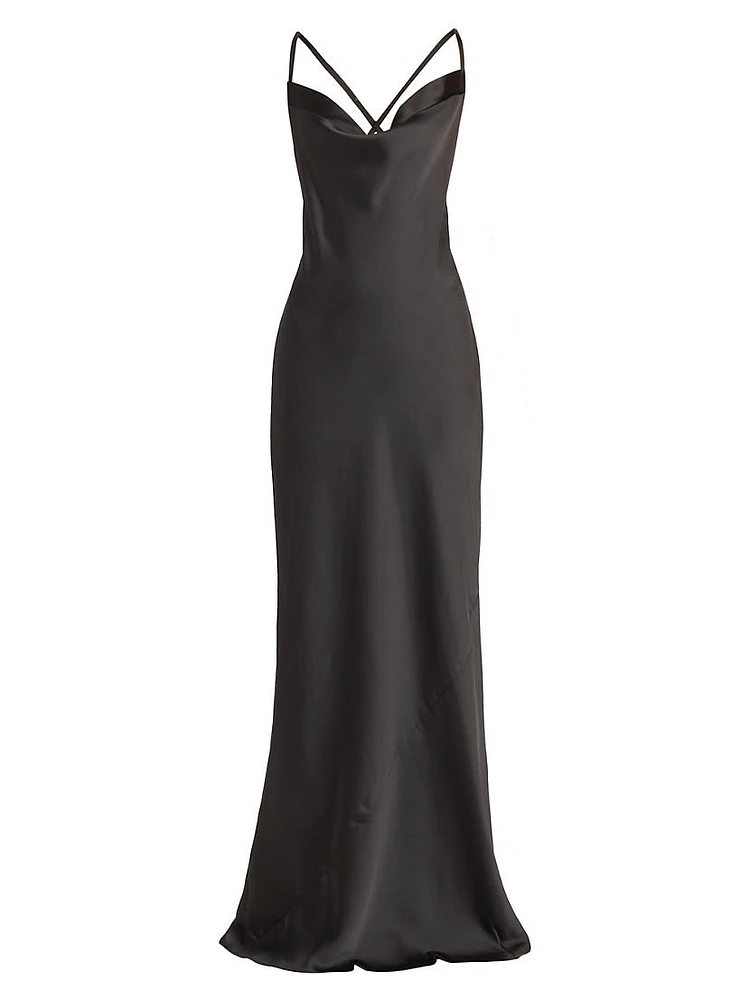 Draped Crepe-Back Satin Bias Gown