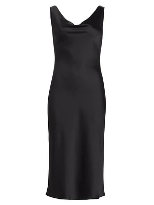 Satin Cowlneck Sleeveless Midi-Dress