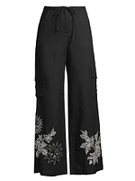 Addison Embroidered Wide-Leg Linen Pants