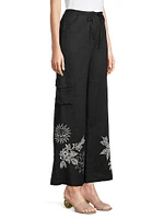 Addison Embroidered Wide-Leg Linen Pants