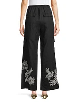 Addison Embroidered Wide-Leg Linen Pants