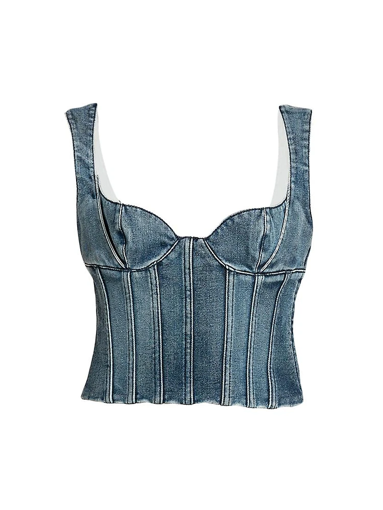 Cotton Denim Crop Bustier Top