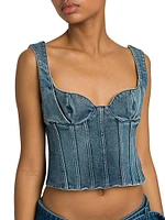 Cotton Denim Crop Bustier Top