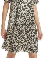 Leopard-Print Silk A-Line Minidress