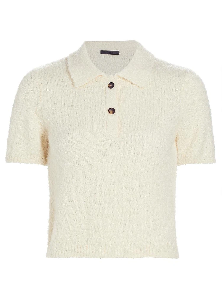 Bouclé-Knit Crop Polo T-Shirt