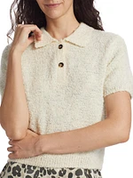 Bouclé-Knit Crop Polo T-Shirt