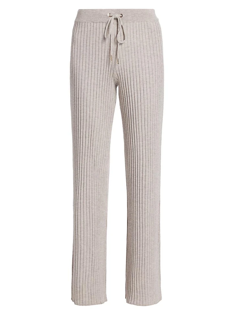 Wide Rib-Knit Drawstring Pants