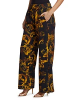 Filigree Print Straight-Leg Pants