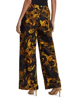 Filigree Print Straight-Leg Pants