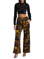 Filigree Print Straight-Leg Pants