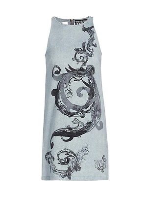 Barocco-Print Denim Minidress