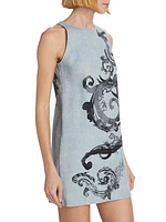 Barocco-Print Denim Minidress