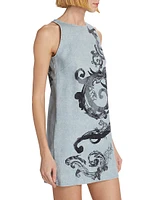 Barocco-Print Denim Minidress