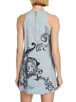 Barocco-Print Denim Minidress