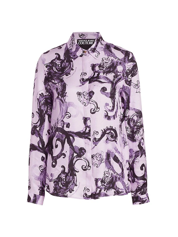 Printed Twill Button-Front Shirt