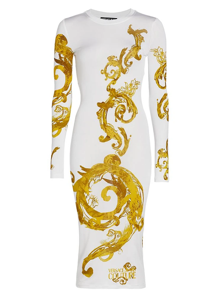 Barocco-Print Jersey Midi-Dress