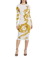 Barocco-Print Jersey Midi-Dress