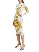 Barocco-Print Jersey Midi-Dress