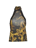 Barocco-Print Stretch Halter Top