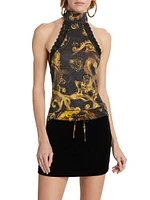 Barocco-Print Stretch Halter Top