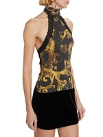 Barocco-Print Stretch Halter Top