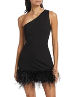 Tafia Feather-Trim One-Shoulder Minidress