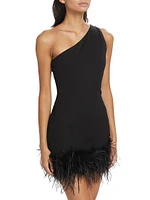 Tafia Feather-Trim One-Shoulder Minidress