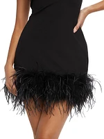 Tafia Feather-Trim One-Shoulder Minidress