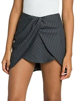 Twisted Pinstriped Wool-Blend Miniskirt