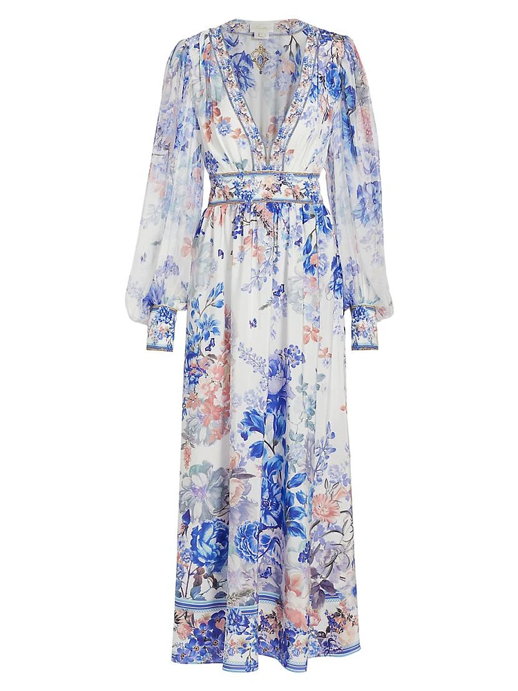 True Bloom Silk V-Neck Maxi Dress