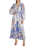 True Bloom Silk V-Neck Maxi Dress