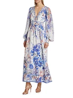 True Bloom Silk V-Neck Maxi Dress