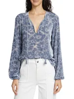 Selmah Floral Burnout Long-Sleeve Blouse