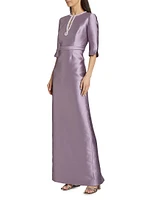 Satin Embellished Keyhole Gown